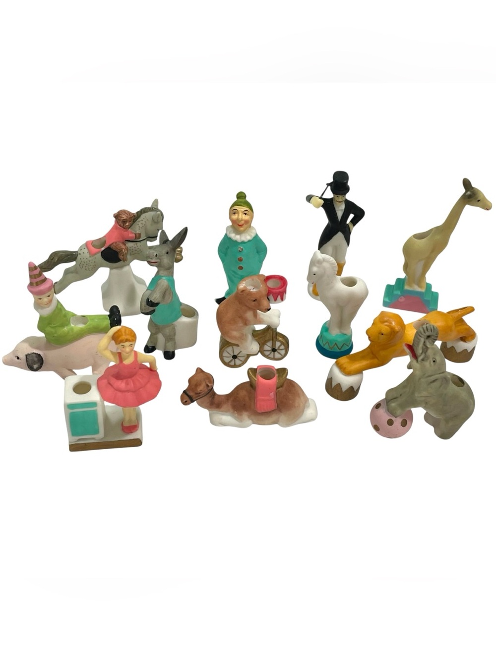Antique 1920s German Bisque Porcelain Circus Cake Toppers Candle Holder Figurine